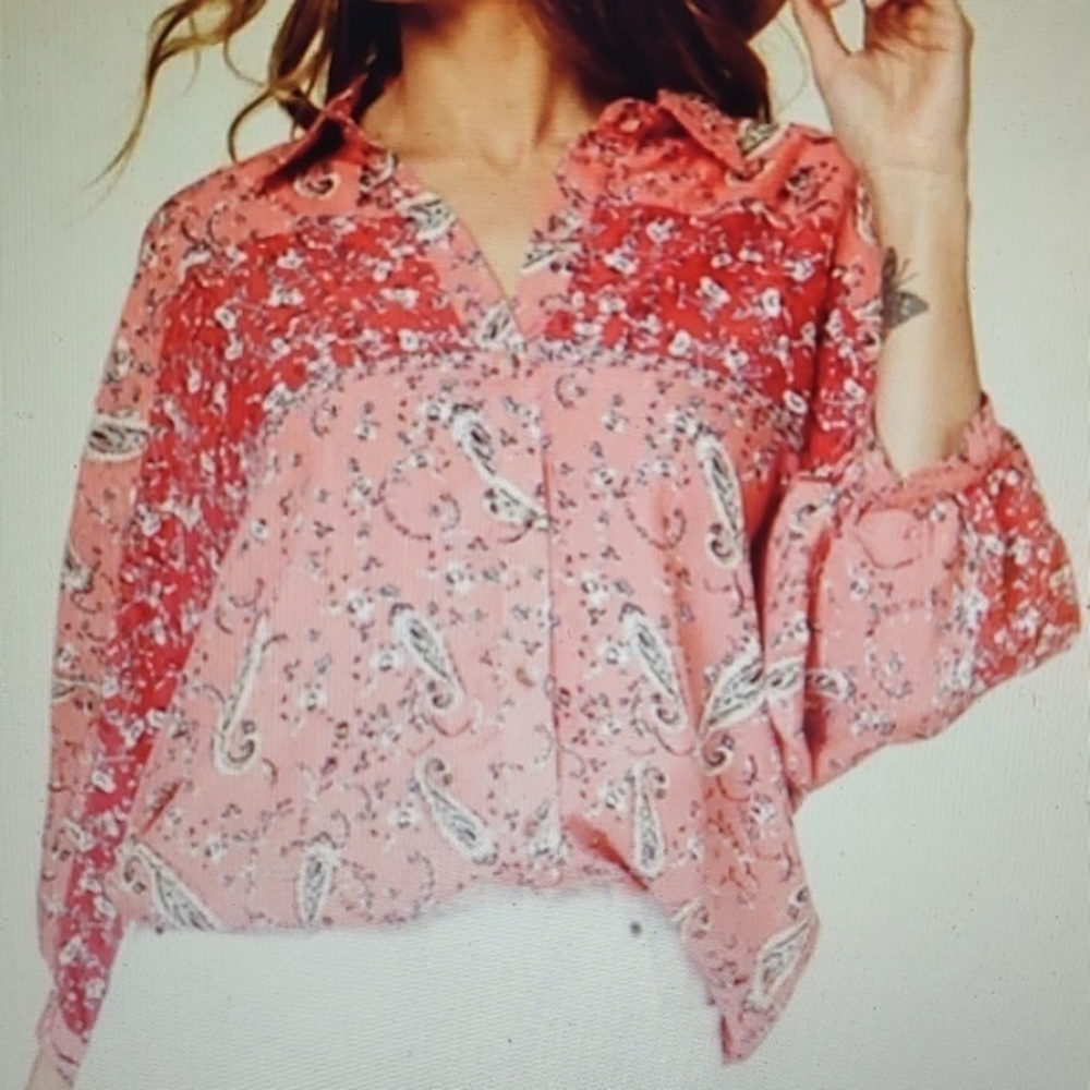 Ces Femme Pink Floral Paisley Blouse